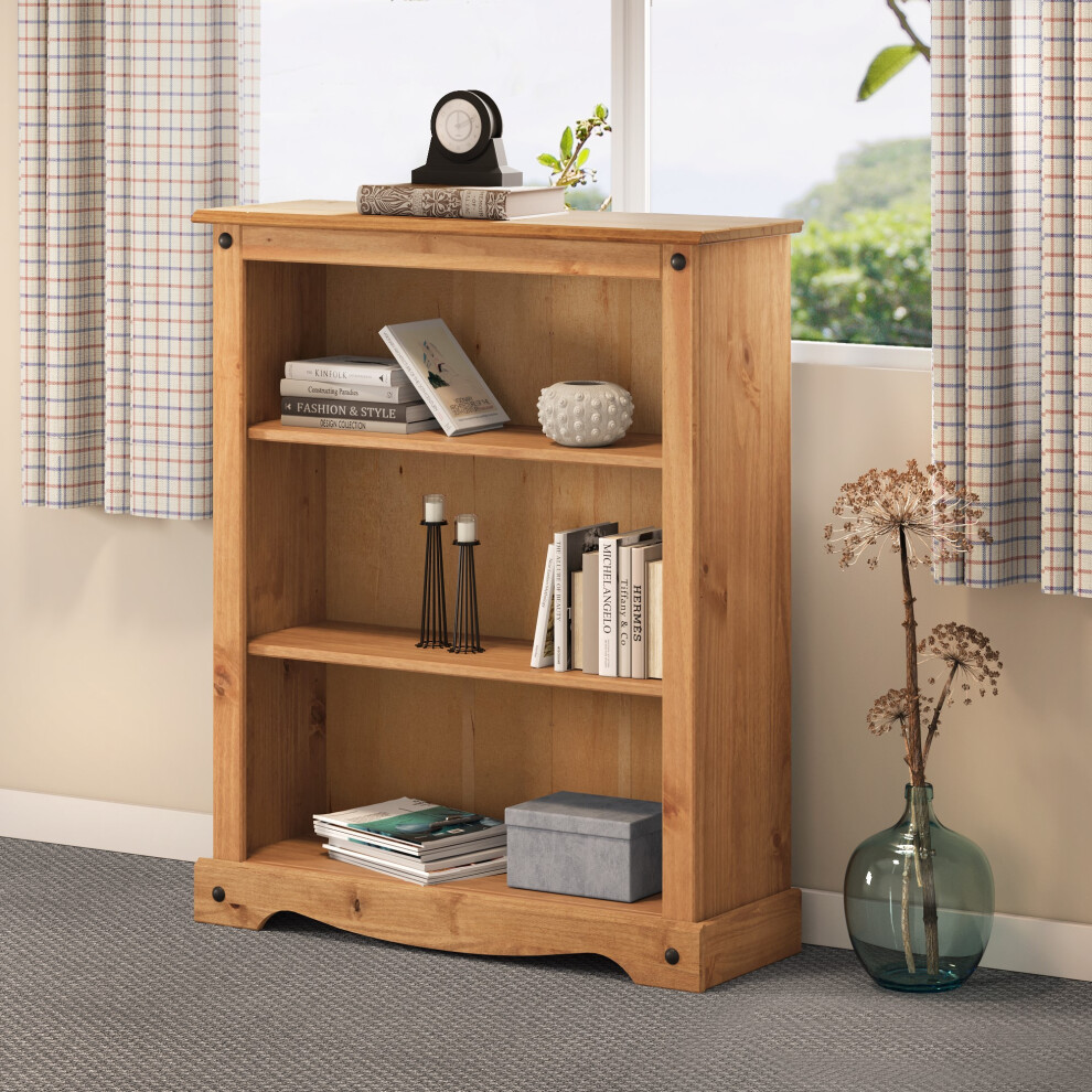 Mercers Furniture Corona Small Low Bookcase Solid Wood Pine Wooden