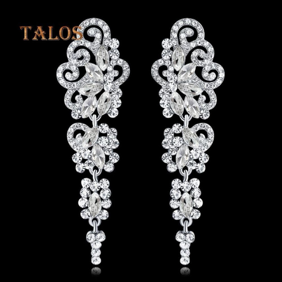 Women Long Dangle Chandelier Earrings Engagement Bridal Crystal Stone Jewelry Gift