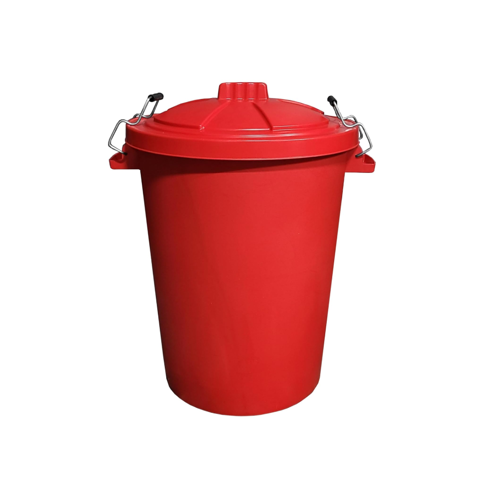Ketobarrow 80L Extra Large Dustbin With Clip Lockable Lid For Home And Garden Storage Red