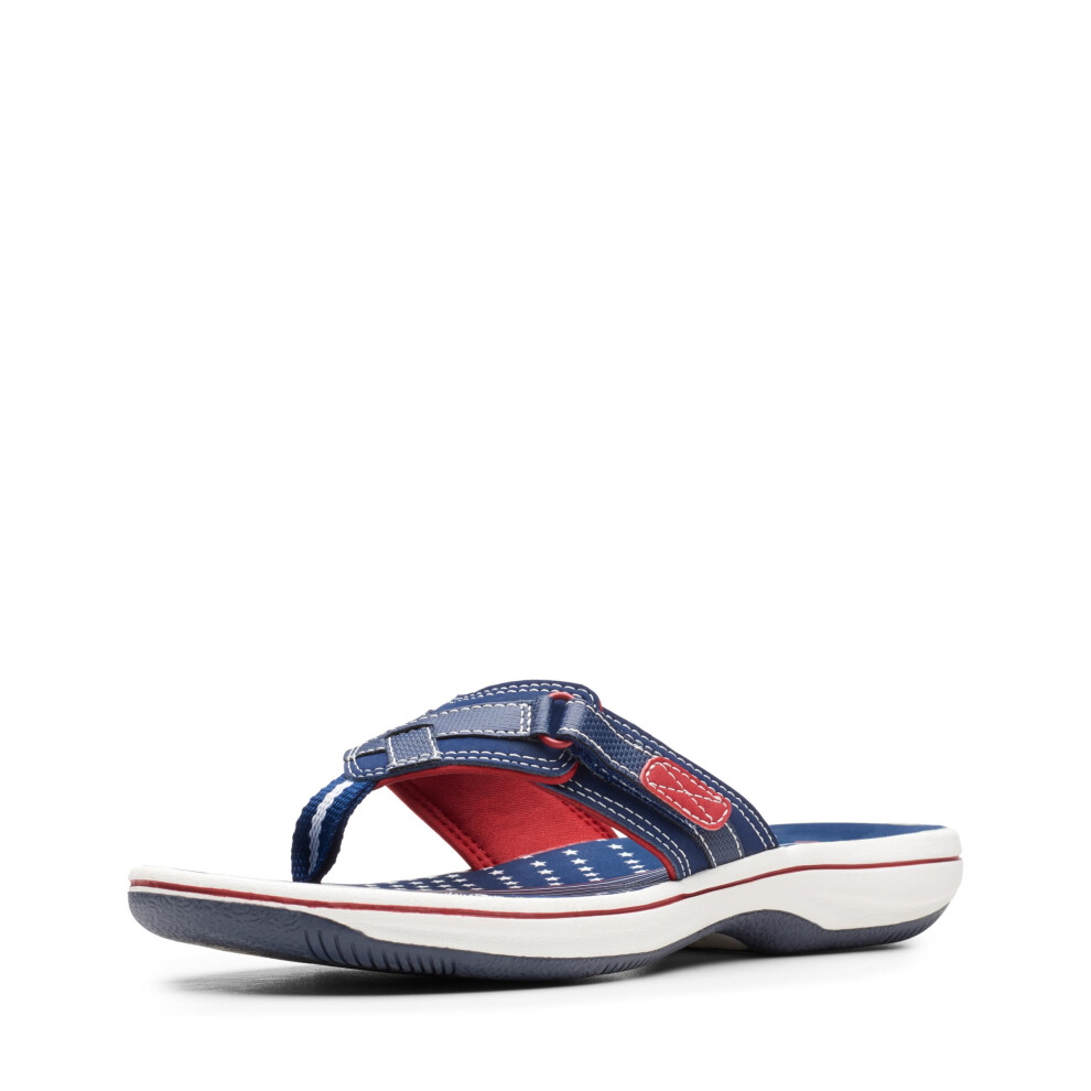 Clarks Women's Breeze Sea Flip-Flop  Navy/Red Synthetic  12