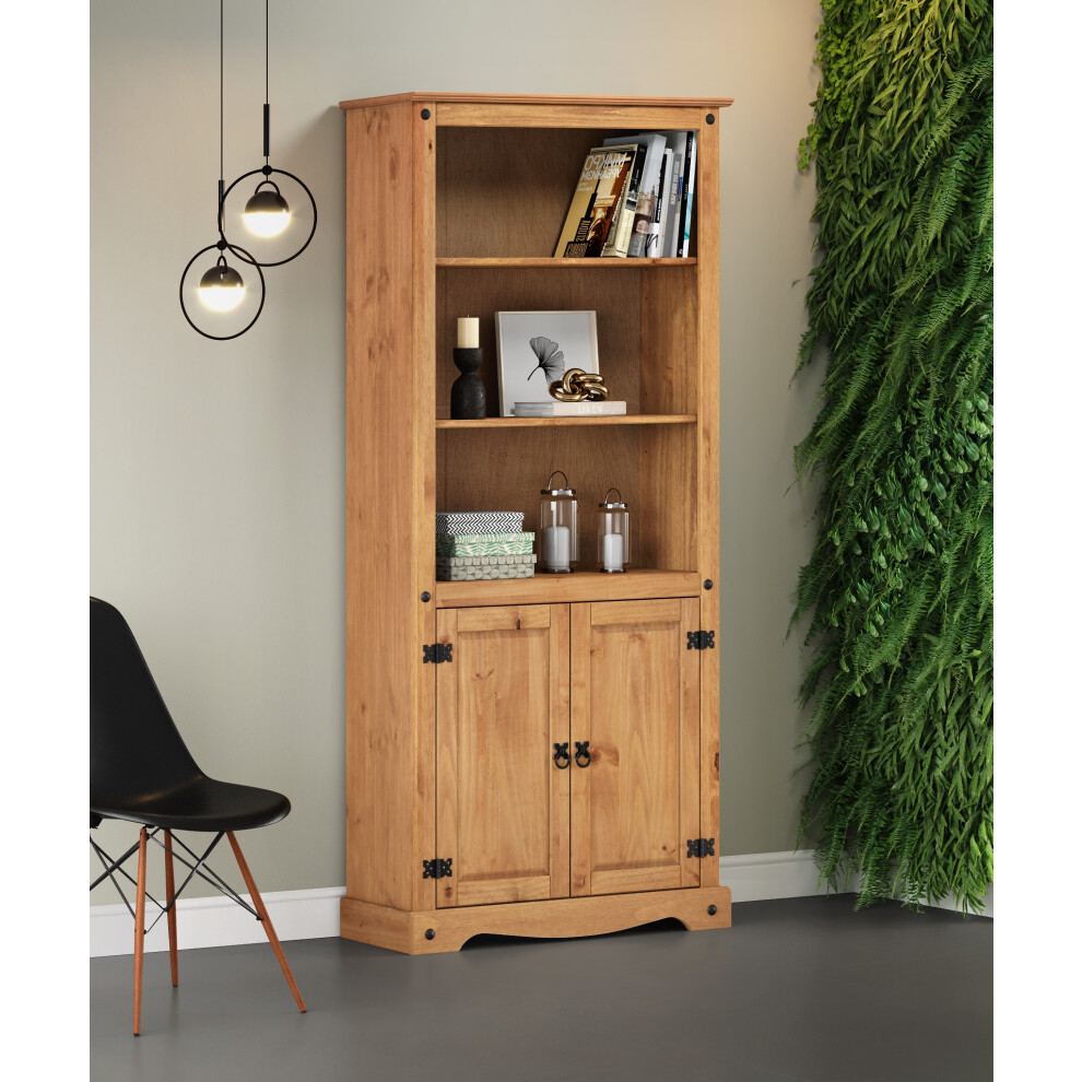 Corona Bookcase 2 Door Large Display Storage Pine  Furniture