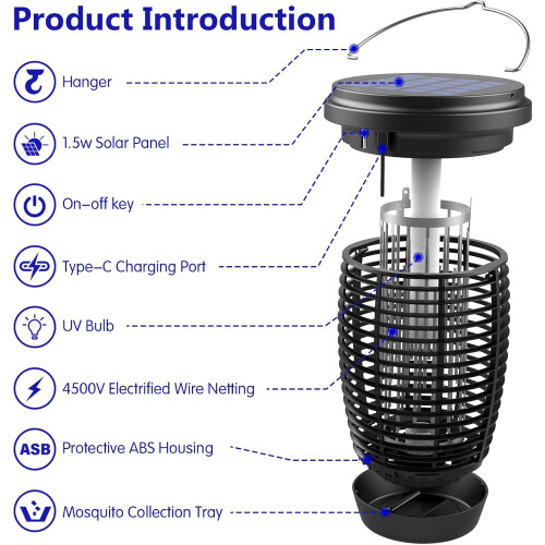 Solar fly killer lamp 5.5W solar panel fly killer lamp two charging modes fly killer lamp 1