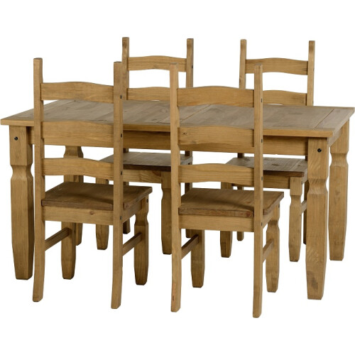Mercers Furniture Corona 5'0" Dining Table & 4 Chairs Set Solid Wood Mexican Pine Wooden 1