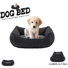 (Black & Grey, Medium: 21''x25''+8'') Dog Bed Pet Puppy Cushion House Nesting Washable Rectangle Pet Basket Warm Comfy