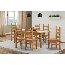 Corona 6'0" Dining Table & 6 Chairs Set Solid Wood Mexican Pine