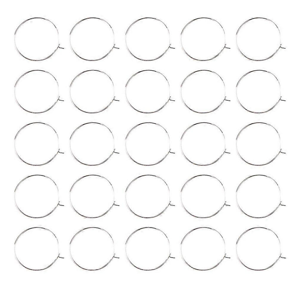 Kricely (As Show, One Size) 100Pcs 30X25mm Plated Glass Wine Charm Rings Bulk Earrings Hoops Diy Jewelry Accessory Silver