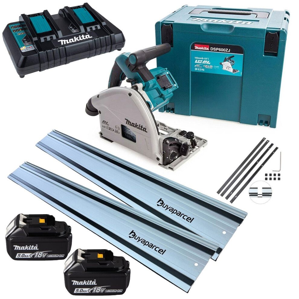 Makita DSP600PT2 36v Twin 18v Brushless Plunge Circular Saw 2 x 1.5m Guide Rails
