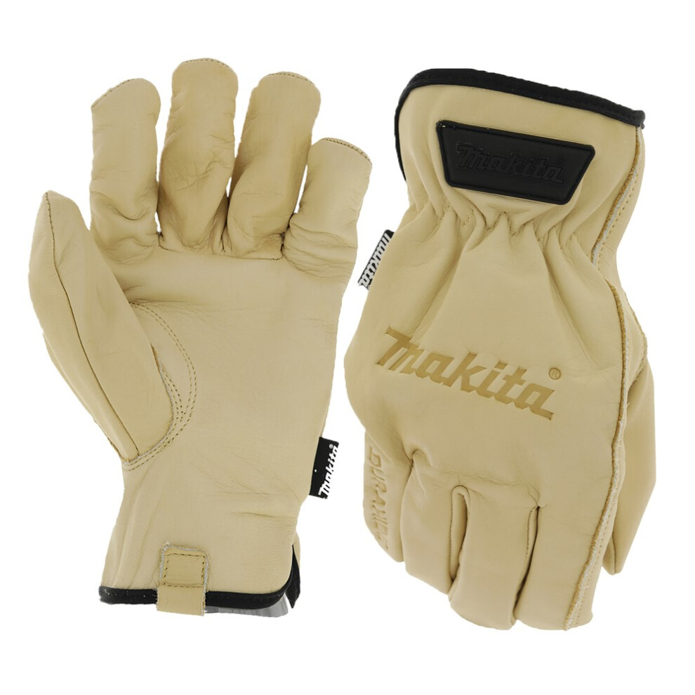 (Medium, 1 Pair) Makita Cow Driver Gloves Genuine Durahide Leather - Water Oil Fluid Resistant