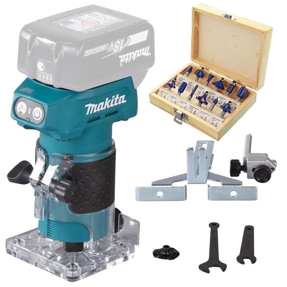 Makita DRT52Z 18V LXT Cordless Brushless Laminate Router Trimmer + 12pc Set