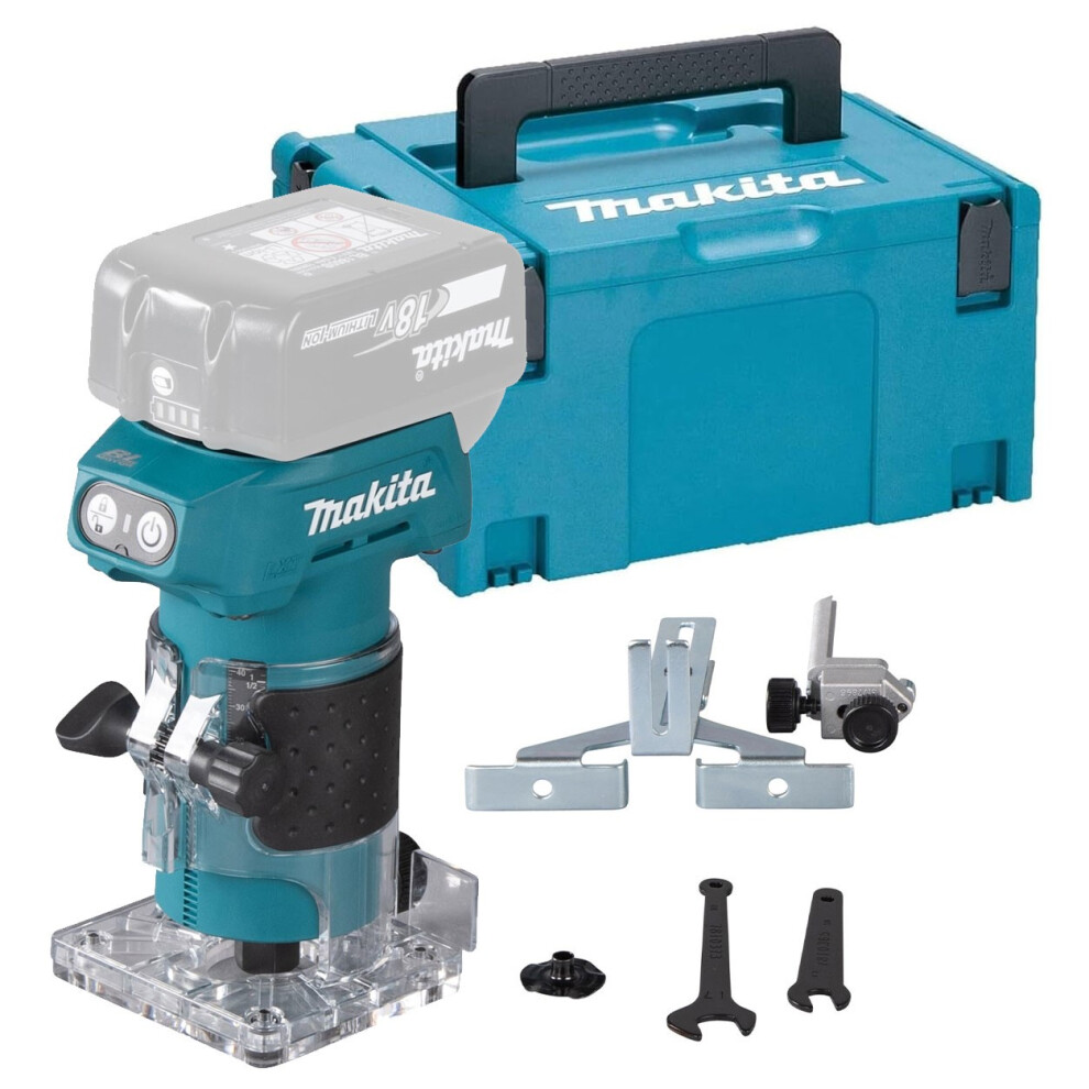 Makita DRT52Z 18V LXT Brushless Laminate Trimmer with Makpac Case - Compact Cordless Router/Trimmer (0-42mm Plunge)