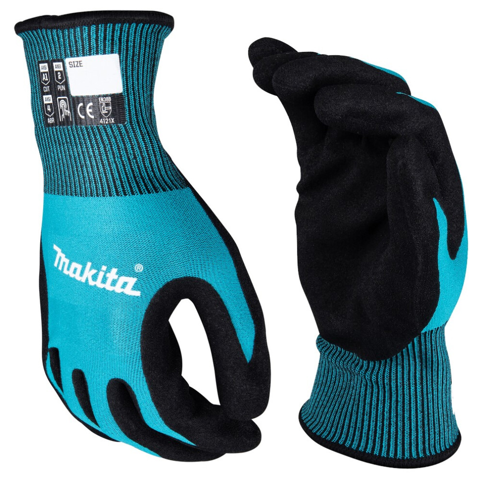 Makita Gloves Fitknit Cut Level 1 Nitrile Coated Dipped 1 Pair XL Extra Large
