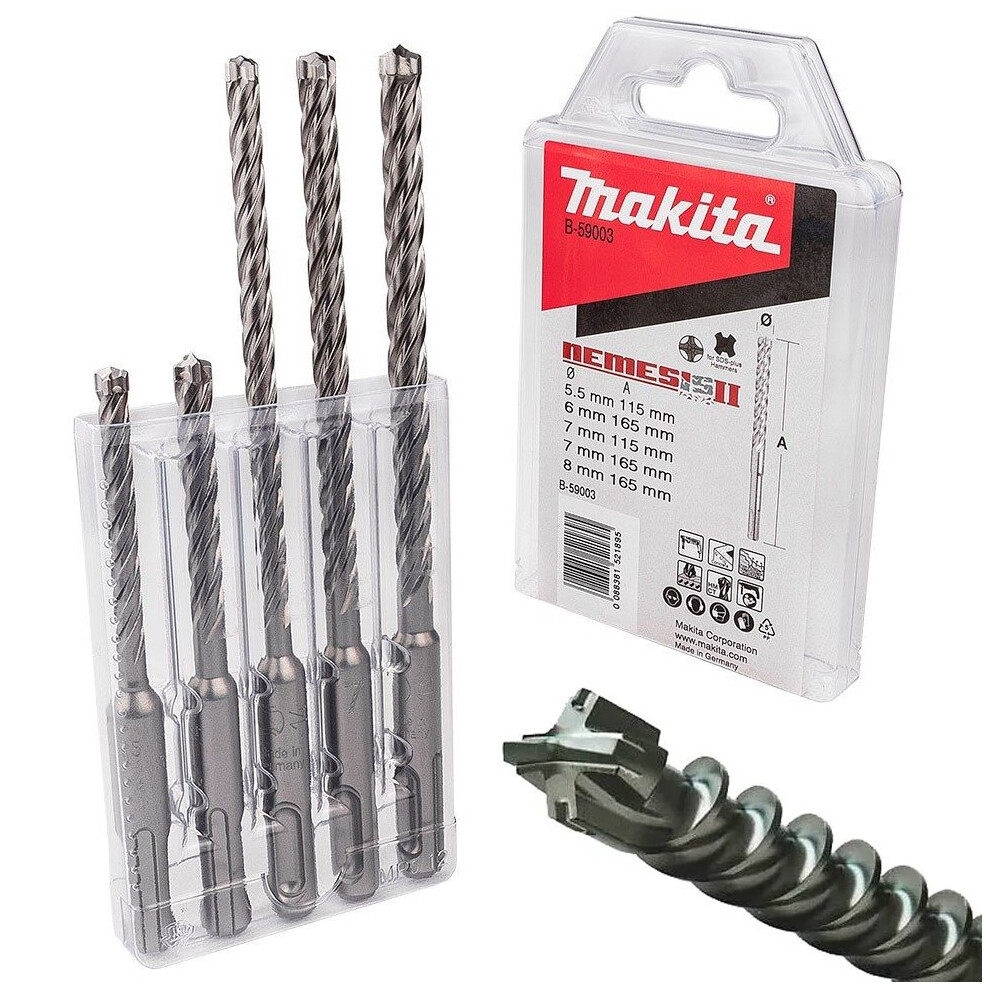 Makita B-59003 Nemesis 2 SDS Plus 5 Piece Drill Bit Set - 5.5mm 6mm 7mm 8mm