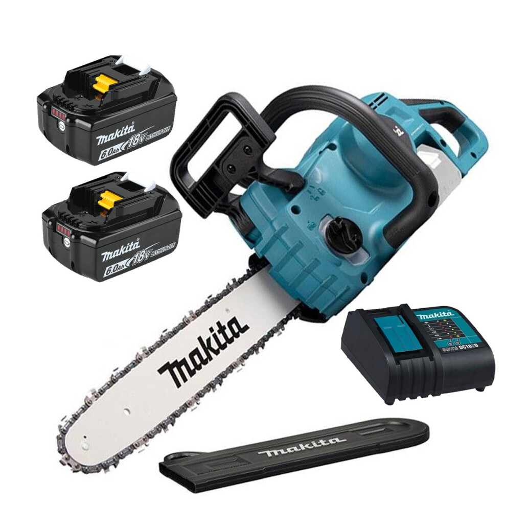 Makita 18v Cordless Chainsaw Brushless 350mm 35cm Cutting Guard + 2x 6.0AH Kit