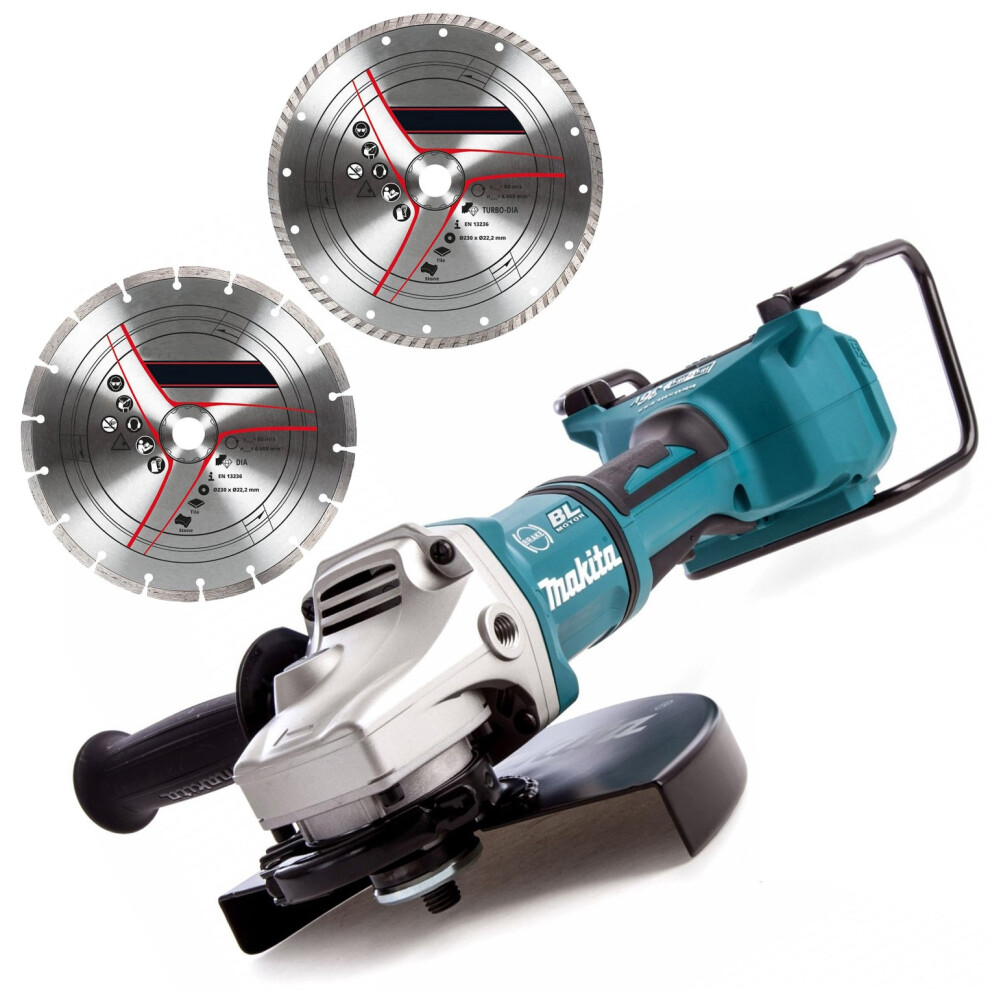 Makita DGA900Z 18v 36v Cordless Brushless 230mm Angle Grinder + 2x Diamond Blade