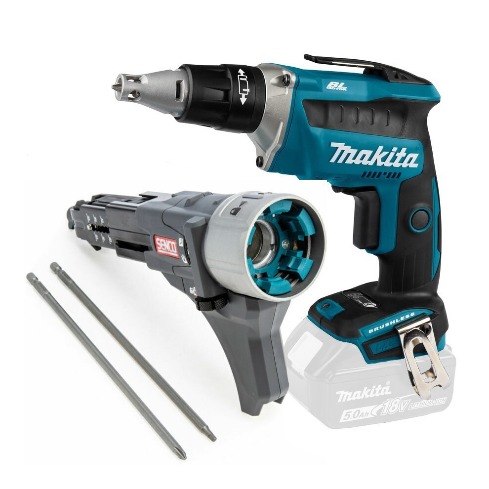 Makita DFS452Z 18v Autofeed Brushless Drywall Screwgun + Senco DS55 Attachment