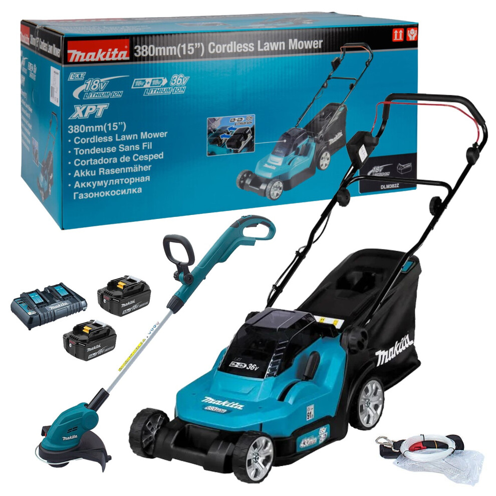 Makita DLM382CT2 18v / 36v LXT Cordless Battery Lawn Mower 2 x 5.0ah + Trimmer