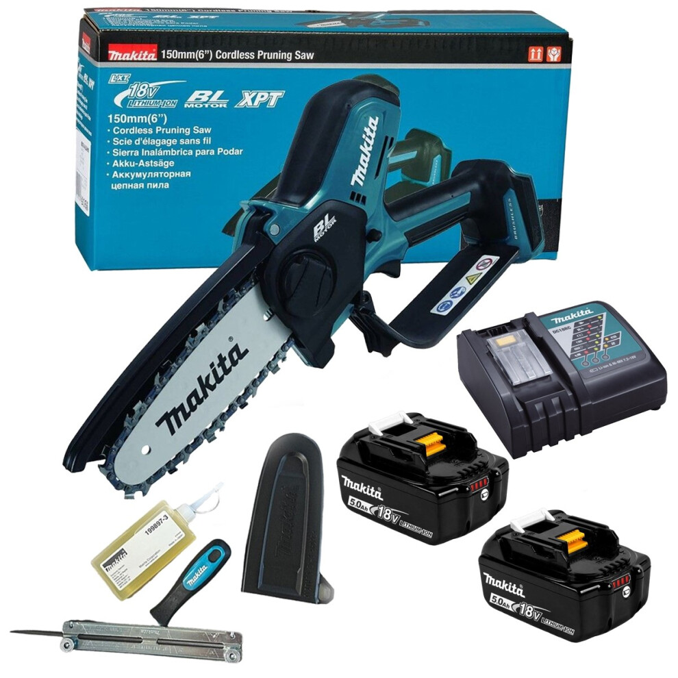 Makita DUC150Z Cordless Brushless Pruning Saw 18V 150mm 2x 5Ah Battery + Charger