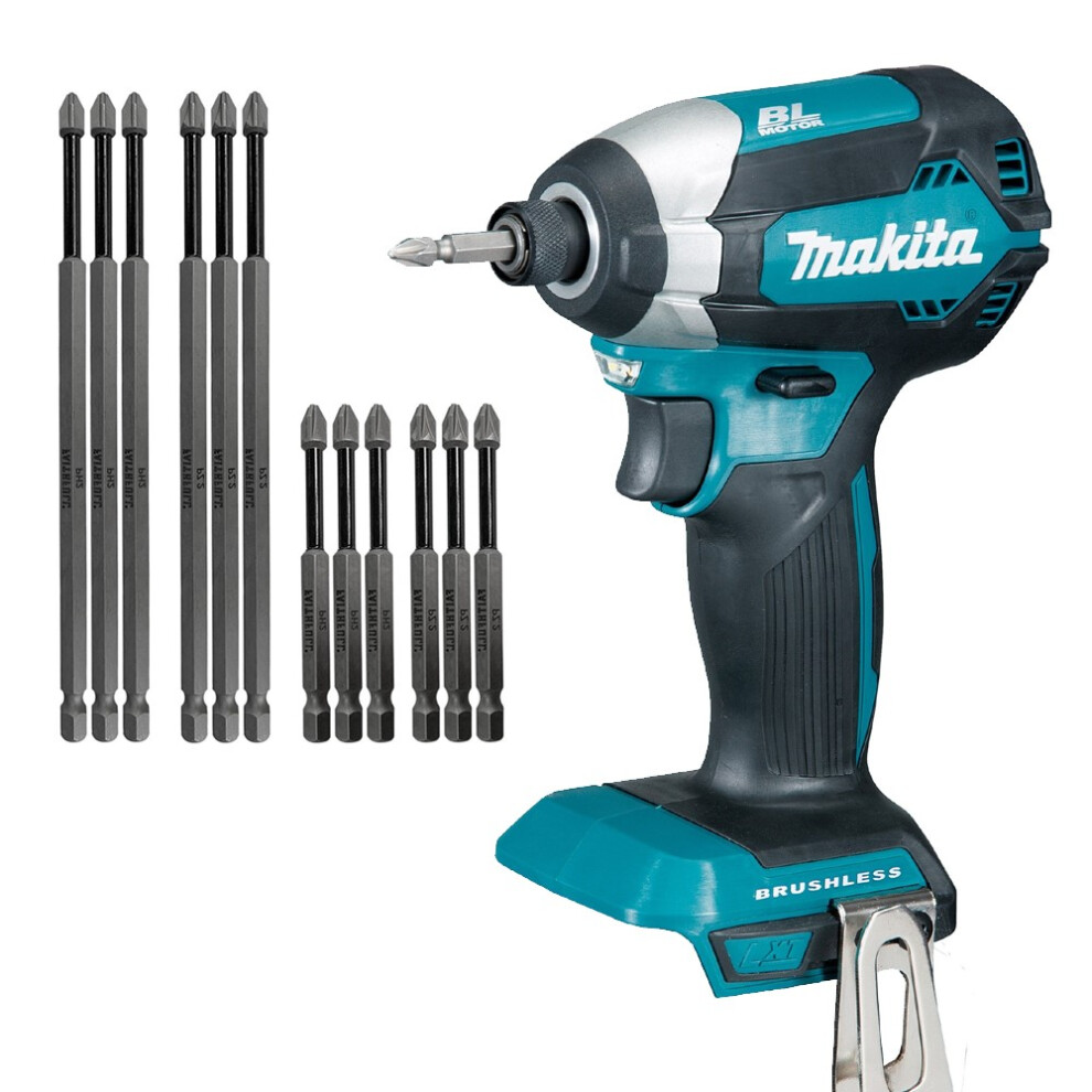 Makita DTD153Z 18V LXT Cordless Brushless Impact Driver + 12 Piece Long Bit Set