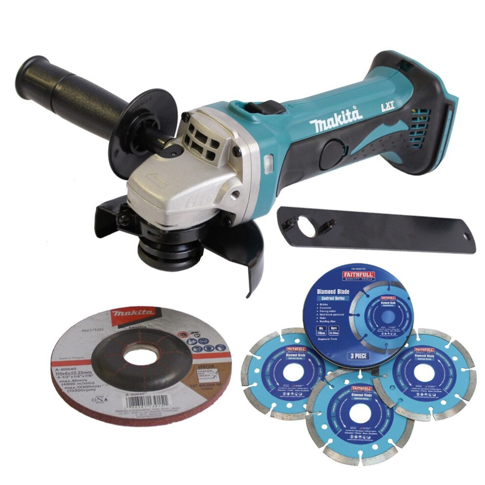 Makita DGA452Z Cordless 18v 4.5" 115mm Angle Grinder Lithium Ion + X3 Blades