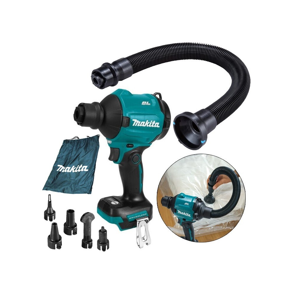 Makita DAS180Z 18v Brushless Dust Blower Inflator Deflator LXT + 5 Nozzle + Hose