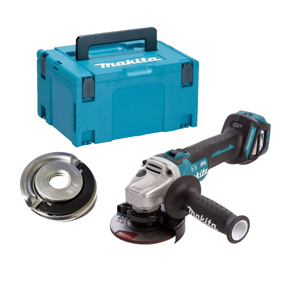 Makita DGA463Z 18v Cordless Brushless 115mm Angle Grinder + Flange Nut + Makpac