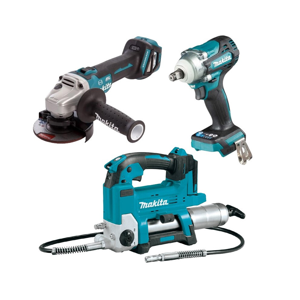 Makita Farmers Package 18v Grease Gun LXT  + Brushless Grinder + Impact Wrench