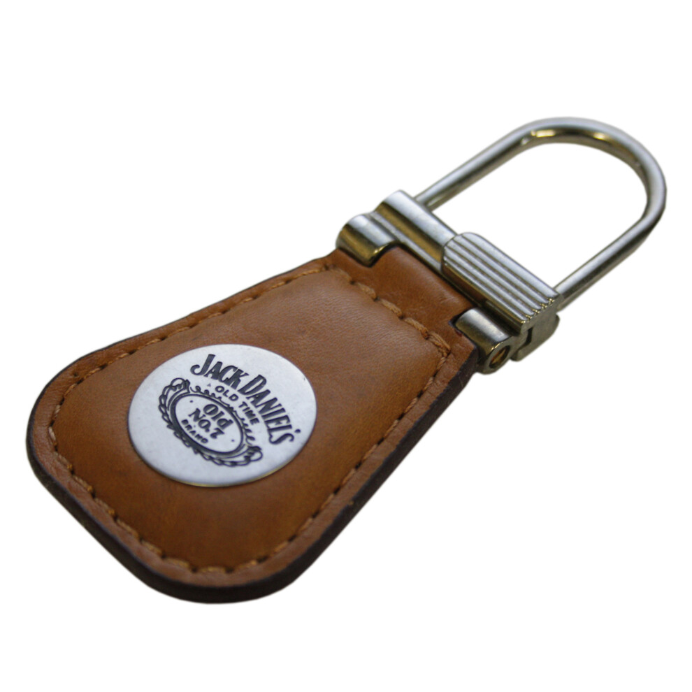 Jack Daniels Leather Keyring With Plaque Brown,Silver