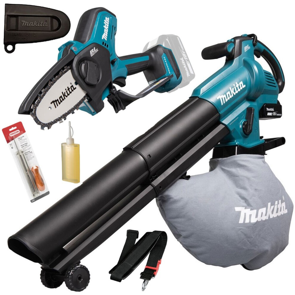 Makita 18v Cordless Chainsaw Pruner + Blower Vacuum Pack + Bag DUB187Z + DUC101Z