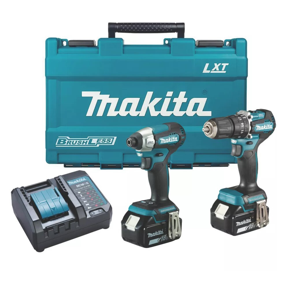Makita 18v DLX2414F01 Brushless Kit DHP487 Hammer Drill DTD157 Impact Driver 3ah