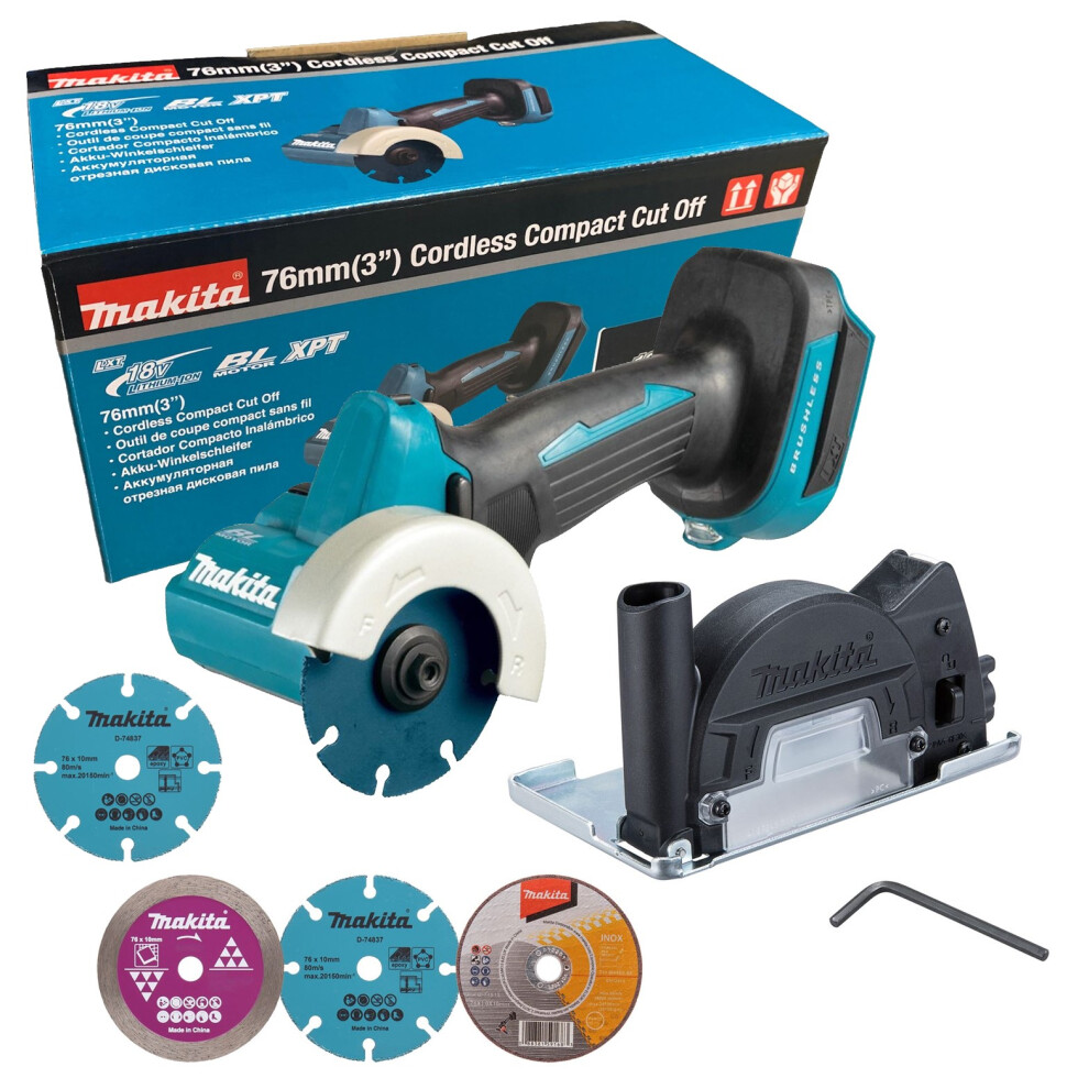 Makita DMC300Z 18V LXT Brushless 76mm Compact Cut Off Saw + 4 Blades Inc Carbide