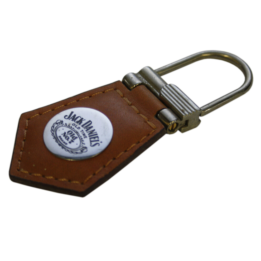 Jack Daniels Leather Keyring With Plaque Brown,Silver