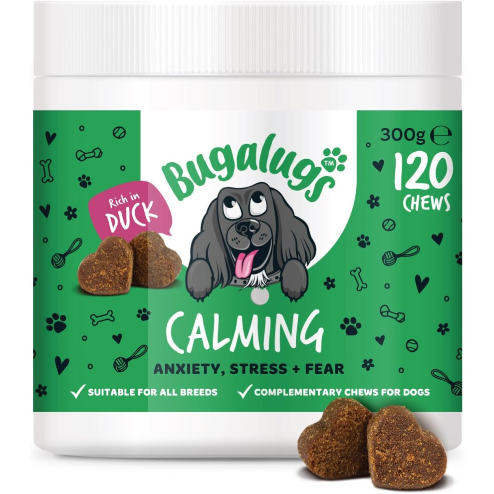 BUGALUGS Calming Treats for Dogs for Stress, Separation, Aggression, Travel, Barking & Dog Anxiety Relief calming dog treats
