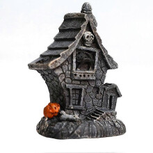 (Black Cat, One size) Halloween Decorations Halloween Ornament Glowing Haunted House Halloween Resin Haunted House With Light Spooky Atmosphe