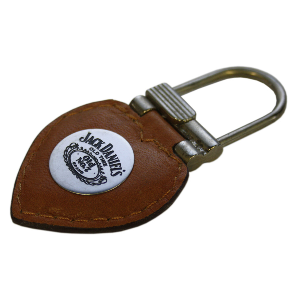 Jack Daniels Leather Keyring With Plaque Brown,Silver
