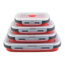 (Red, One size) 4pcs Collapsible Food Storage Container With Lids Flat Stackable Refrigerator Food Box Set Silicone Food Sealed Crisper Lunch Bento Box For Ou