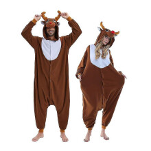 (S) Women's Slim Fit Reindeer One Piece - Plush Adult Holiday Costume Jumpsuit