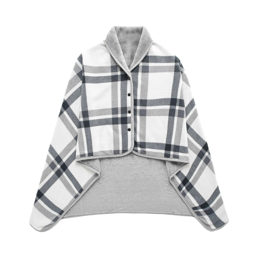 Poncho en laine polaire pour femmes Châle en laine polaire à carreaux Manteau chaud d'hiver avec boutons Couverture à carreaux