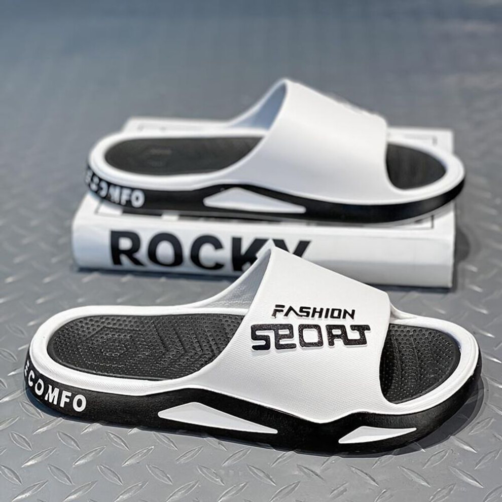 (white, 38-39) Men's Slippers - Super Comfortable Letter Printed Slippers - Soft Sole, Lightweight and Non Slip Beach Sandals