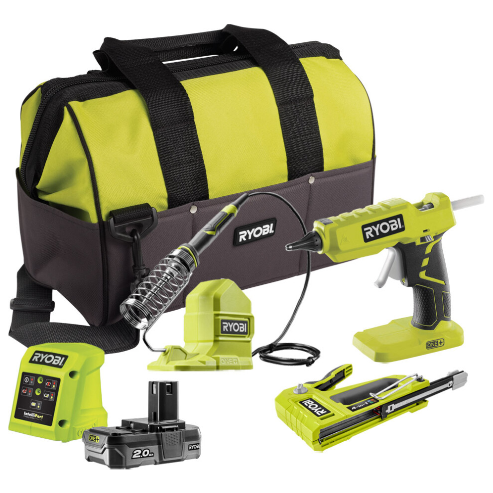 Ryobi 18V One+ Cordless Glue Gun, Soldering Iron & 4-In-1 Stapler Kit 4892210230126