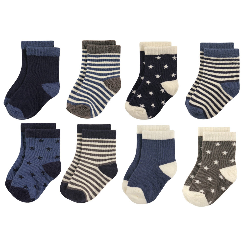 Hudson Baby Unisex-Socken Mit Hohem Baumwollanteil FüR Neugeborene Und Frottee, Sterne/Streifen, 8Er-Pack, 12–24 Monate, Us-image