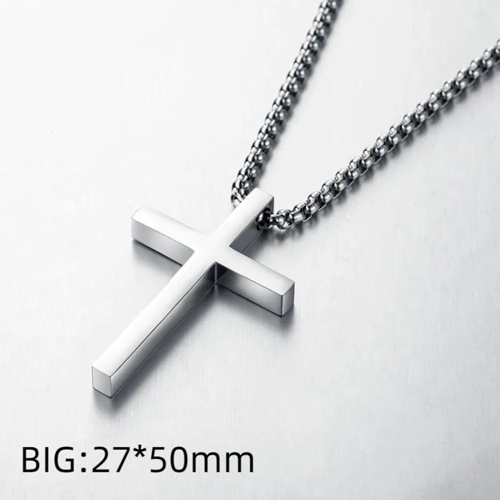 (BIG) Stainless Steel Cross Pendant Necklace For Men Women Minimalist Jewelry Male Female Necklaces Chokers Silver Color
