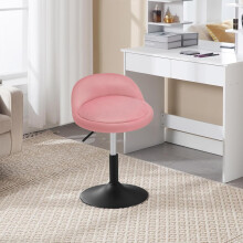 (Pink + Black) Elegant Velvet Dressing Stool with Swivel Seat