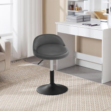 (Dark Grey + Black) Elegant Velvet Dressing Stool with Swivel Seat