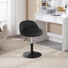 (Black+black) Elegant Velvet Dressing Stool with Swivel Seat
