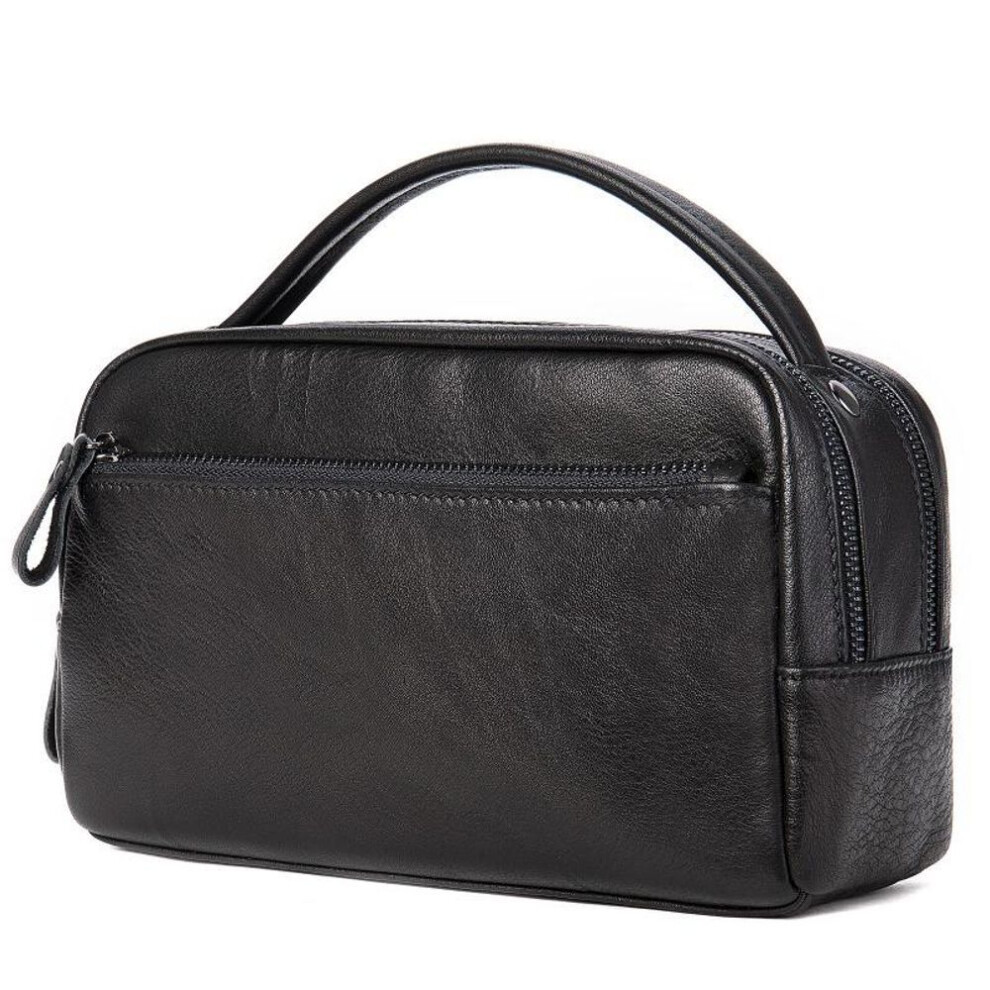 (as the picture, One Size) Men&apos;s Leather Bag Business Clutch Bag Large Capacity Toiletries Cover Cowhide Bag