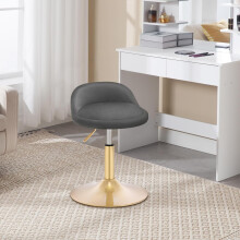 (Dark Grey + Golden) Elegant Velvet Dressing Stool with Swivel Seat