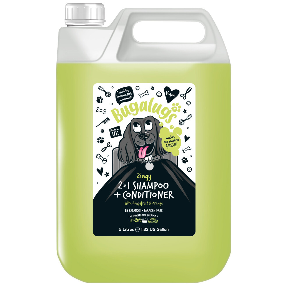 Bugalugs ZINGY 2 in 1 Shampoo & Conditioner Professional Dog Groomers 5 Litre %L