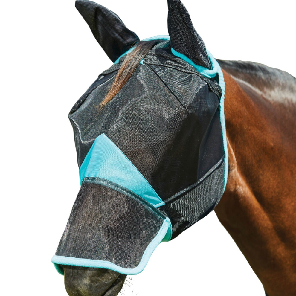 (Mini, Black/Turquoise) Weatherbeeta Comfitec Deluxe Fine Mesh Horse Fly Mask With Ears & Nose