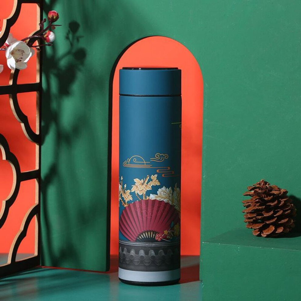 (green, 500ml) China Wind 304 Stainless Steel Thermos Cup Digital Display Water Cup Intelligent Temperature Measuring Multifunctional Teacup