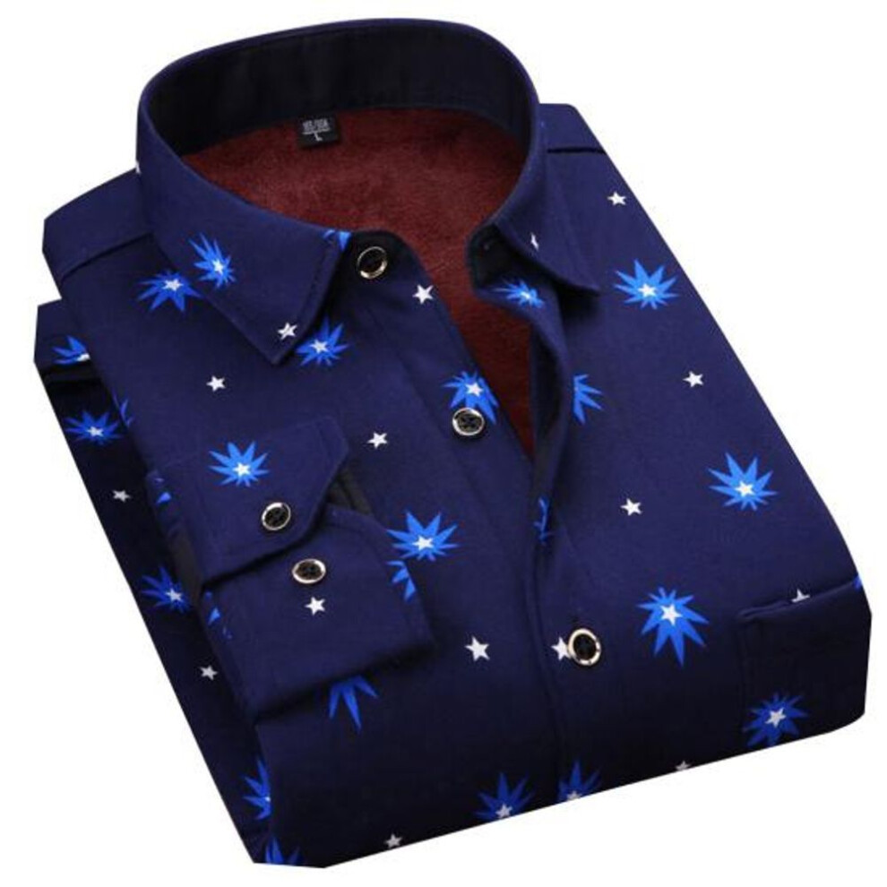 (blue, 4XL) Men Spring Fall Shirt Formal Business Style Thick Plush Color Matching Plaid Print Vintage Soft Single breasted Buttons Cardigan Plus Size Mid aged